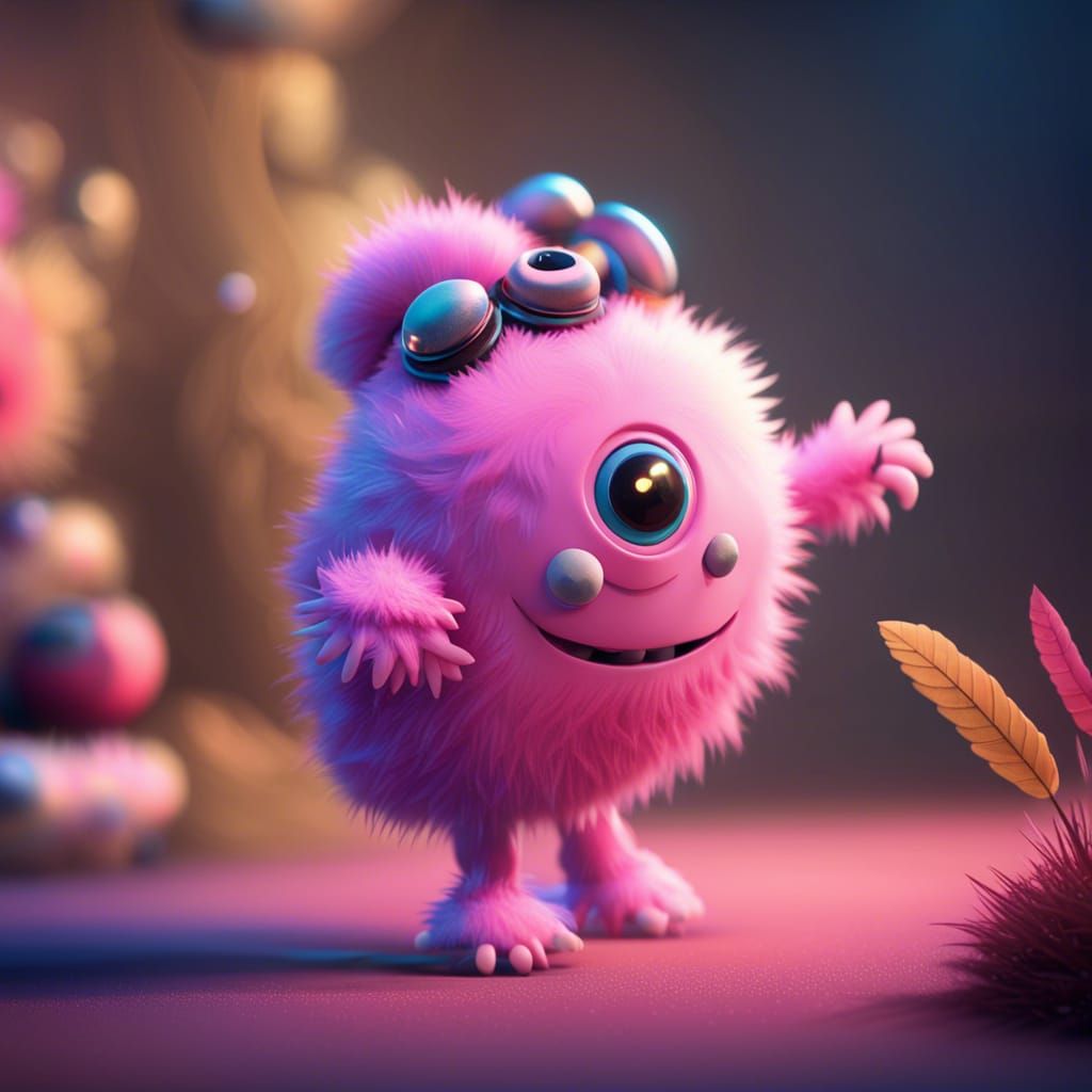 Cute Pink Monster in Pixar Style Digital Art