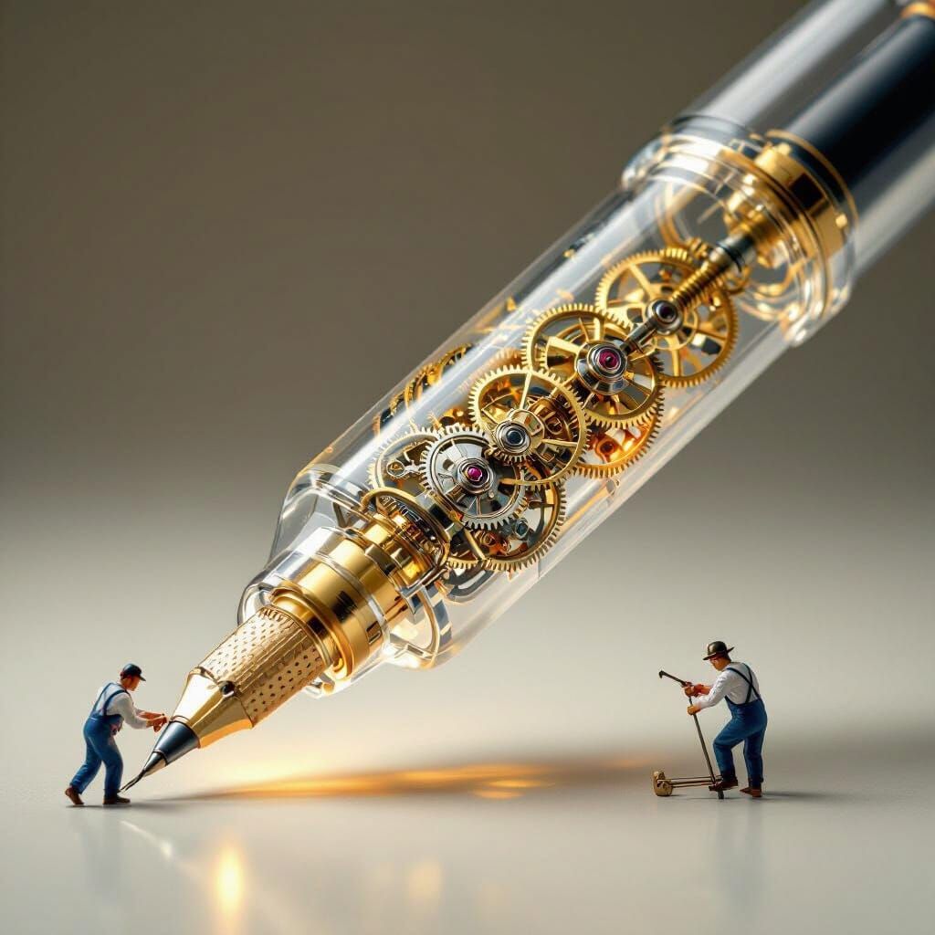 Transparent Pencil Cutaway With Miniature Clockwork Mechanic...