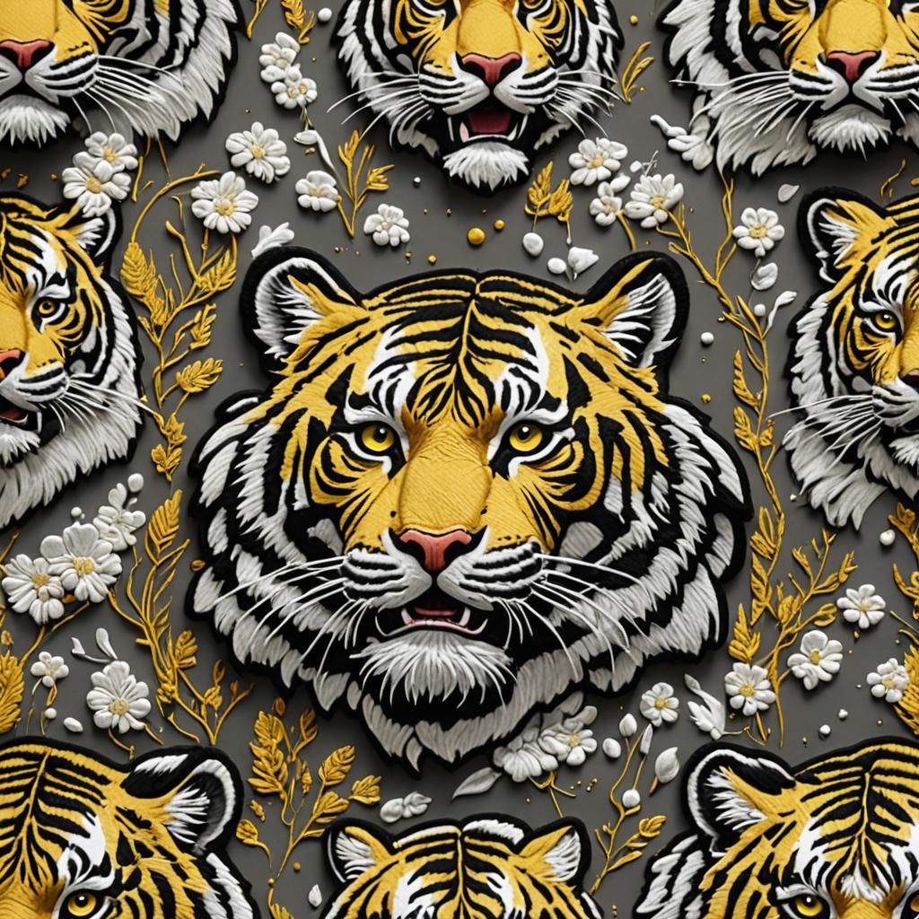 Cute Embroidered Tiger Patch in Detailed Matte Style