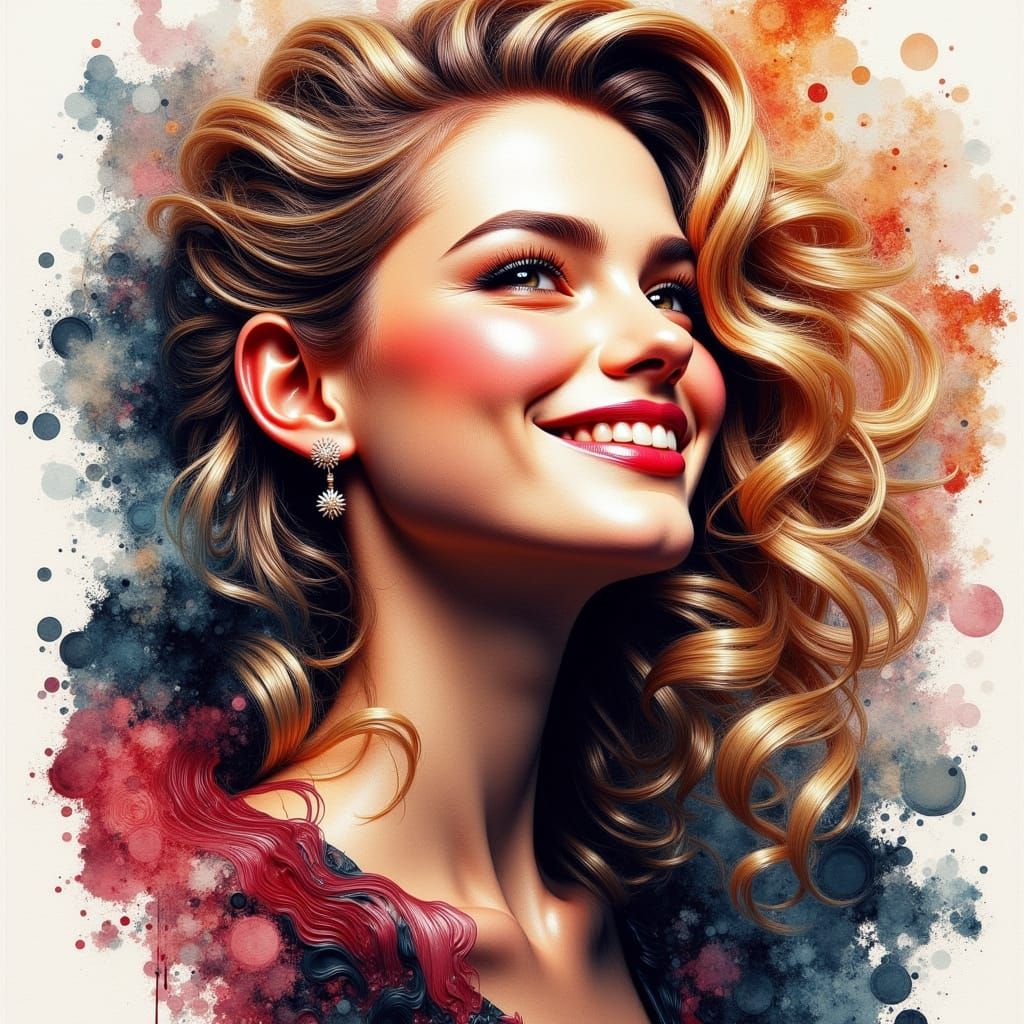 watercolours alcohol ink illustration of a beautiful, Swedis...