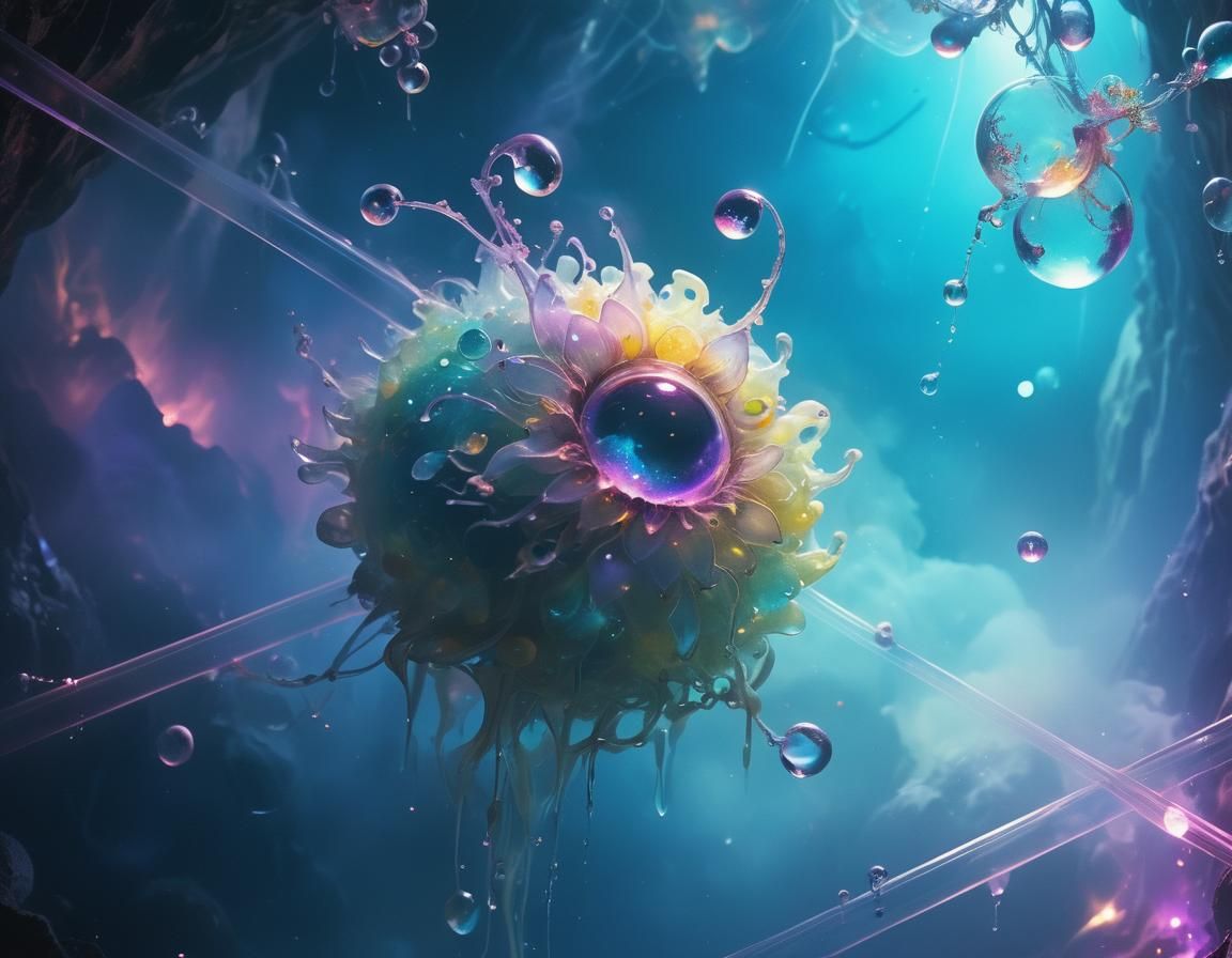 Bioluminescent Water Elementals in Iridescent Cavern