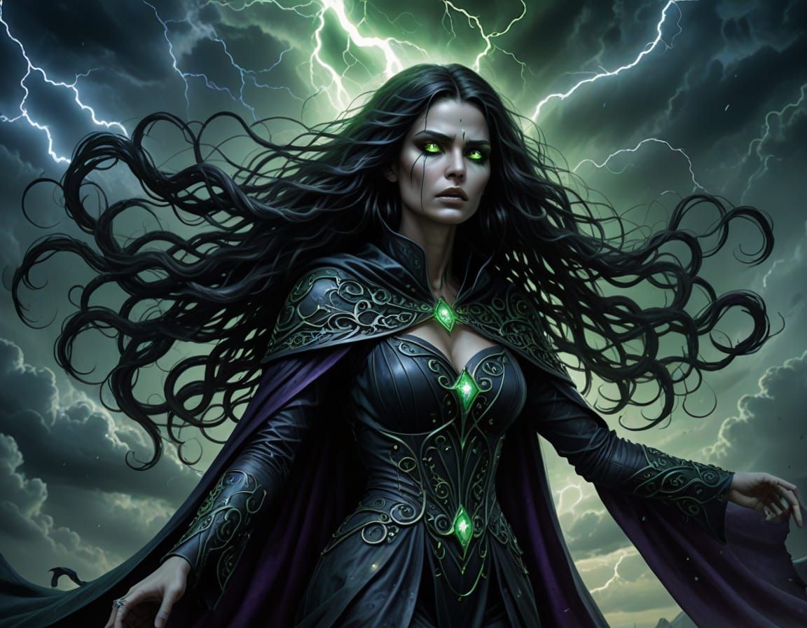 Mystical Sorceress in Dark Fantasy Scene