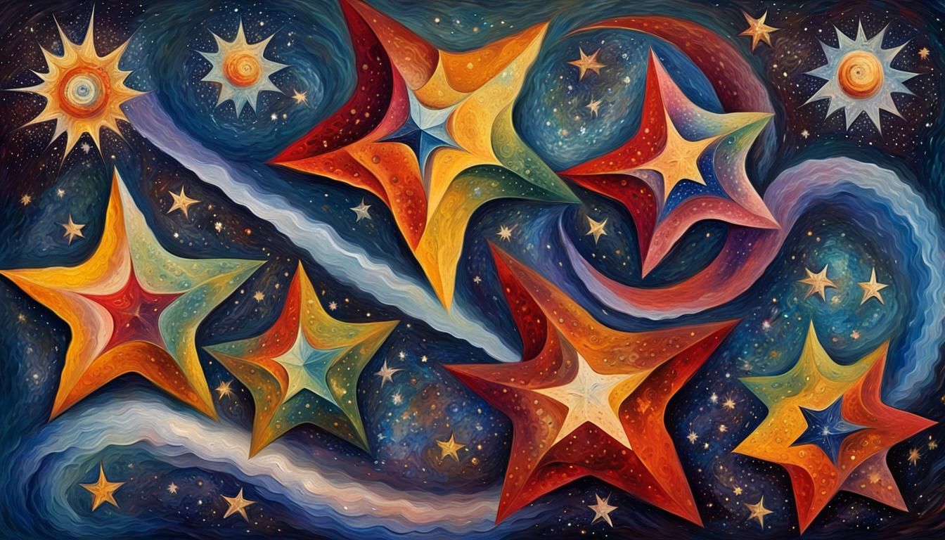 Cosmic Stars Portrait in Impasto Oil Paint Style
