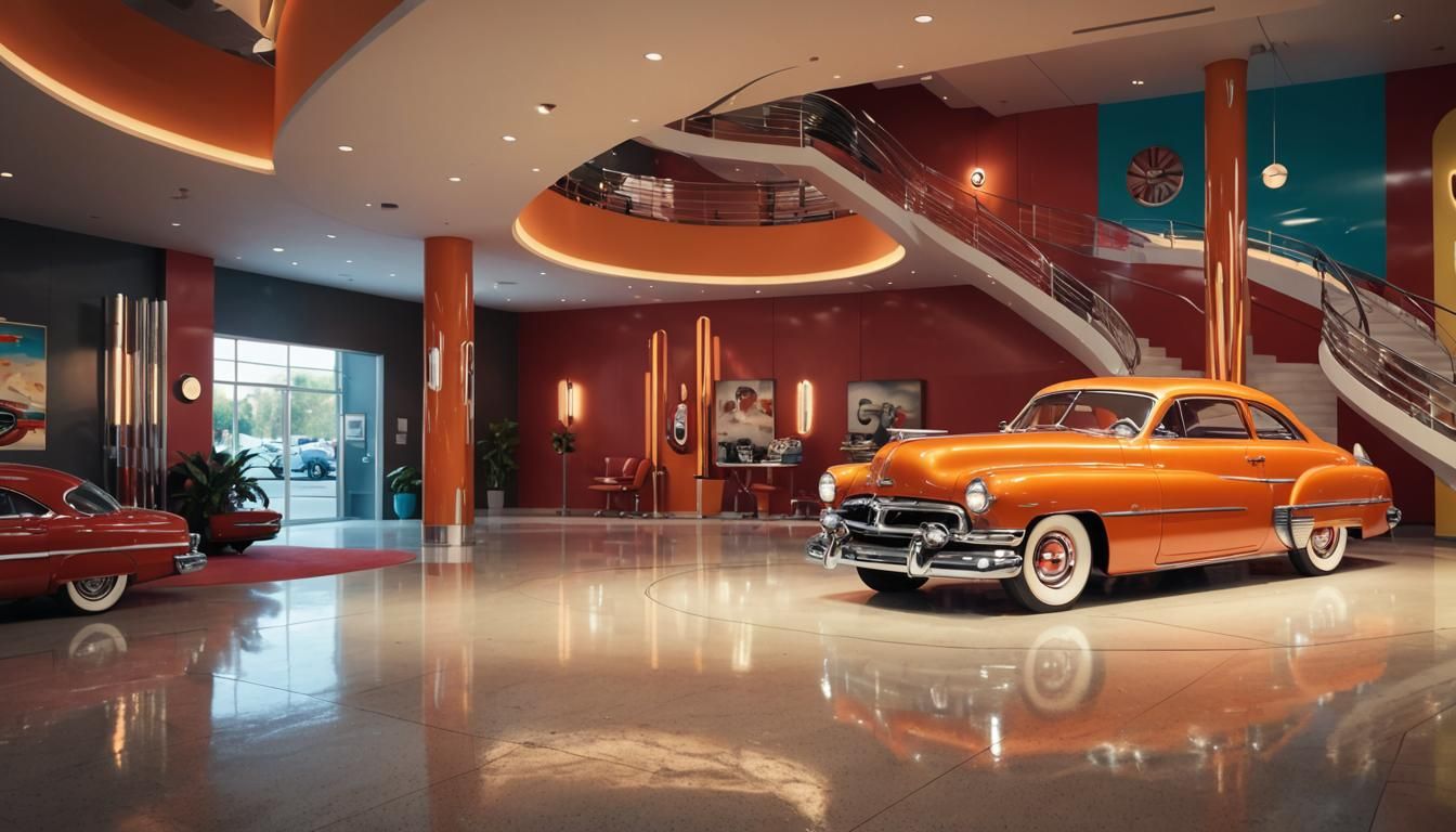 Retro-Futuristic 1950s Mercury Show Cars in Googie Showroom