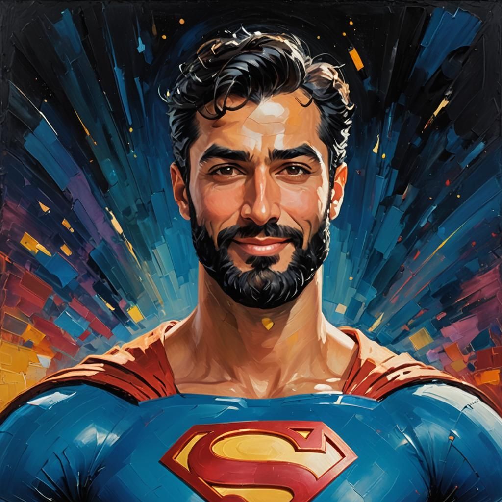 Arab Iranian Superman in Impressionist Oil Painting