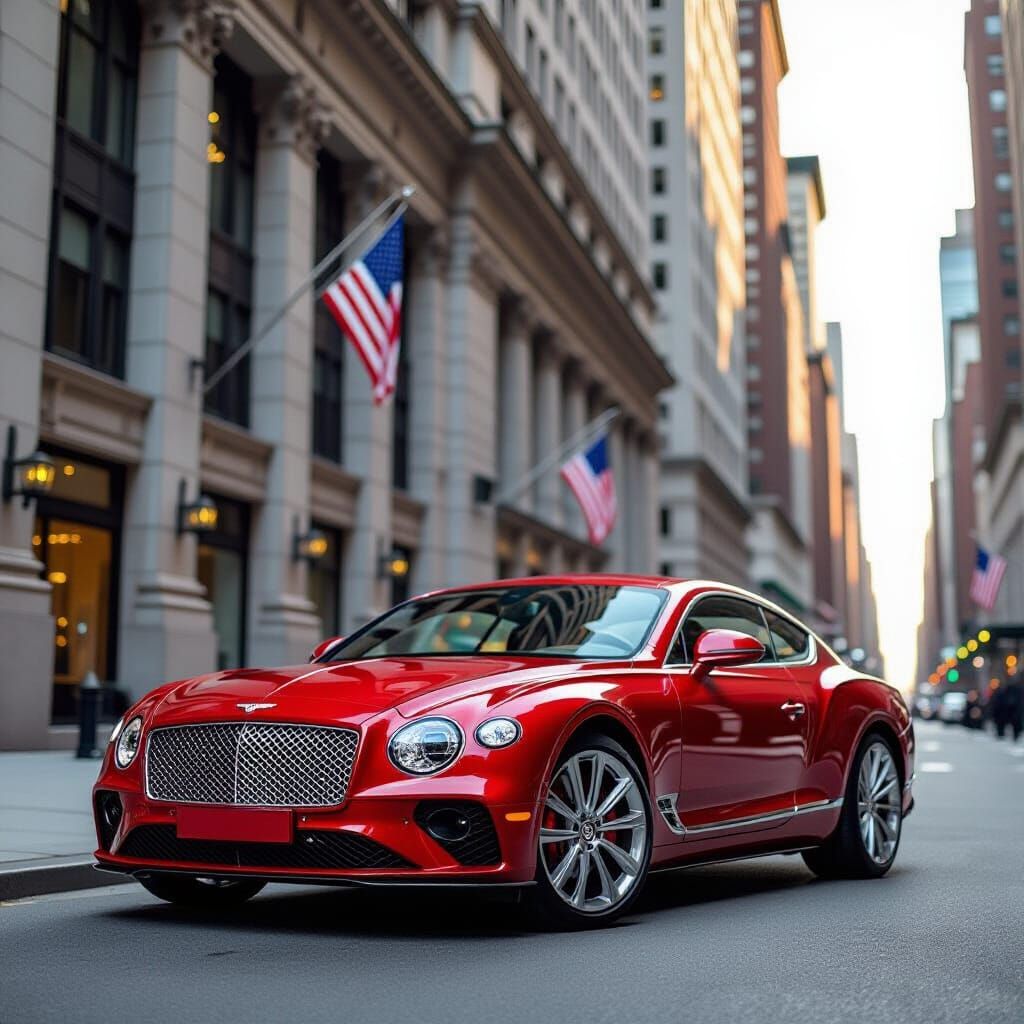 Red Bentley on Wall Street, Photo-Realistic Style