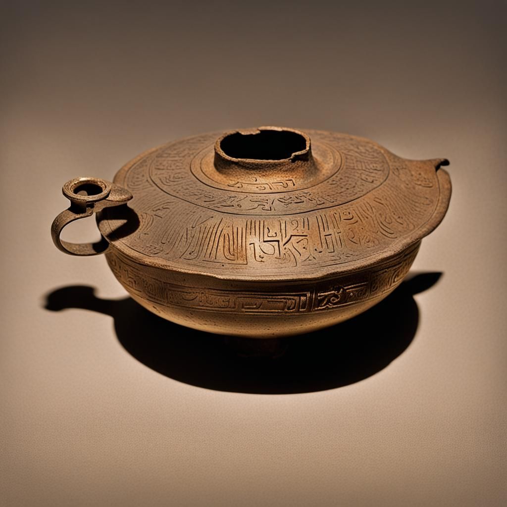 Ancient Oil Lamp with Inscription