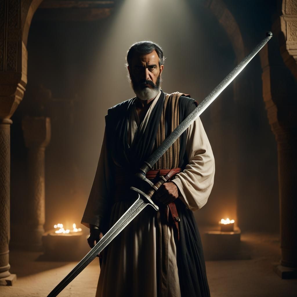 Ancient Syrian Man with Damascus Steel Sword