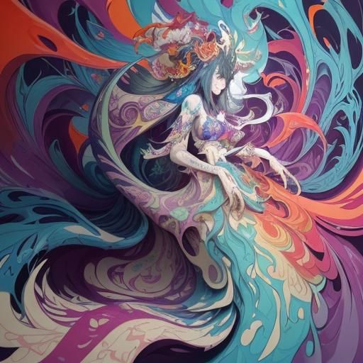 Mari Lwyd in Fractal Wave Forms, Polychromatic Graffiti Art