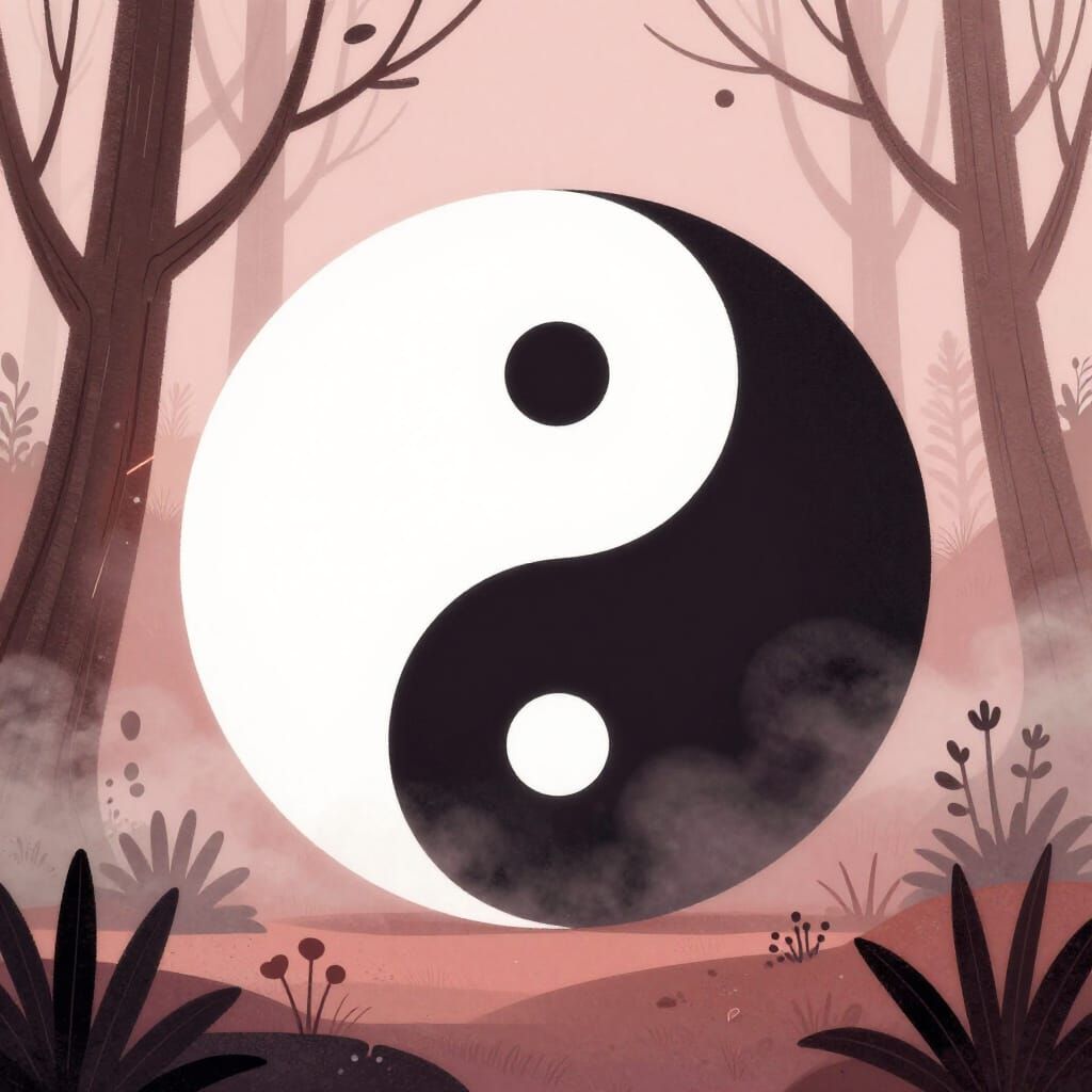 Stylized Yin Yang Symbol in Meditative Chinese Ink Style
