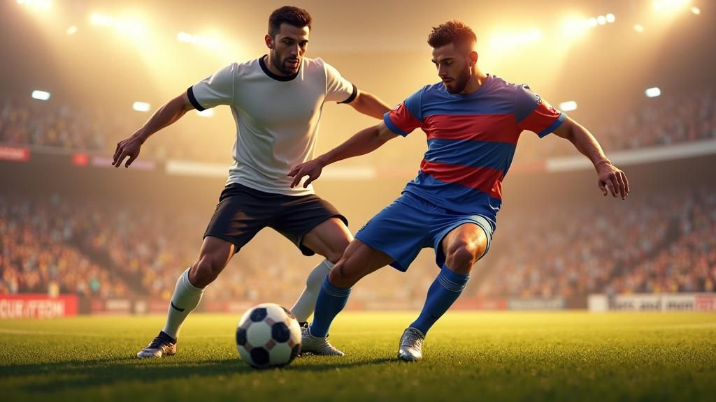 Soccer Players Clash in Futuristic Stadium Lighting