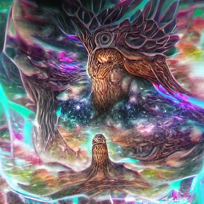 Legendary Giant Owl on Yggdrasil in Astral Illustration