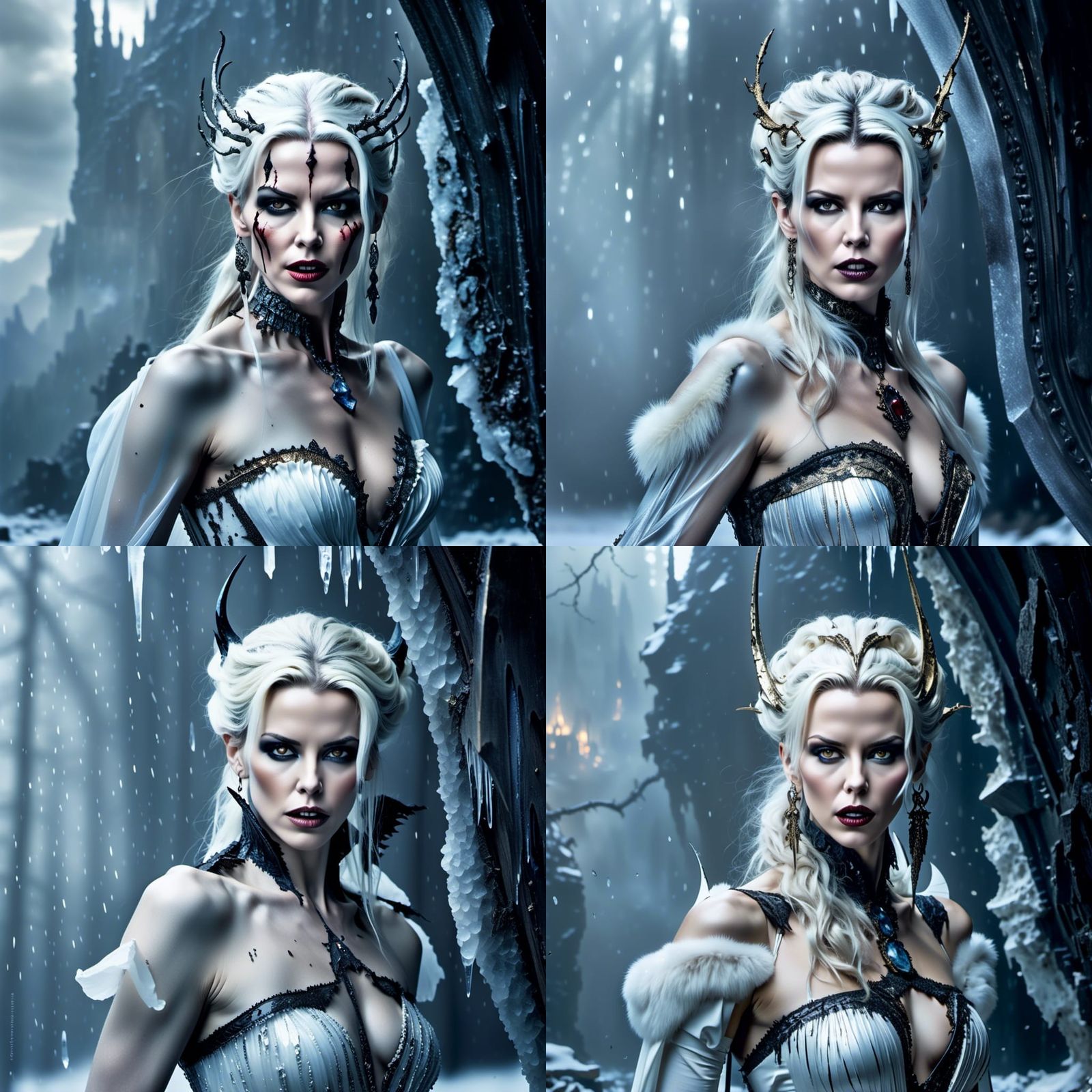 Icy Vampire Queen with Fangs: Hyperrealistic Portrait