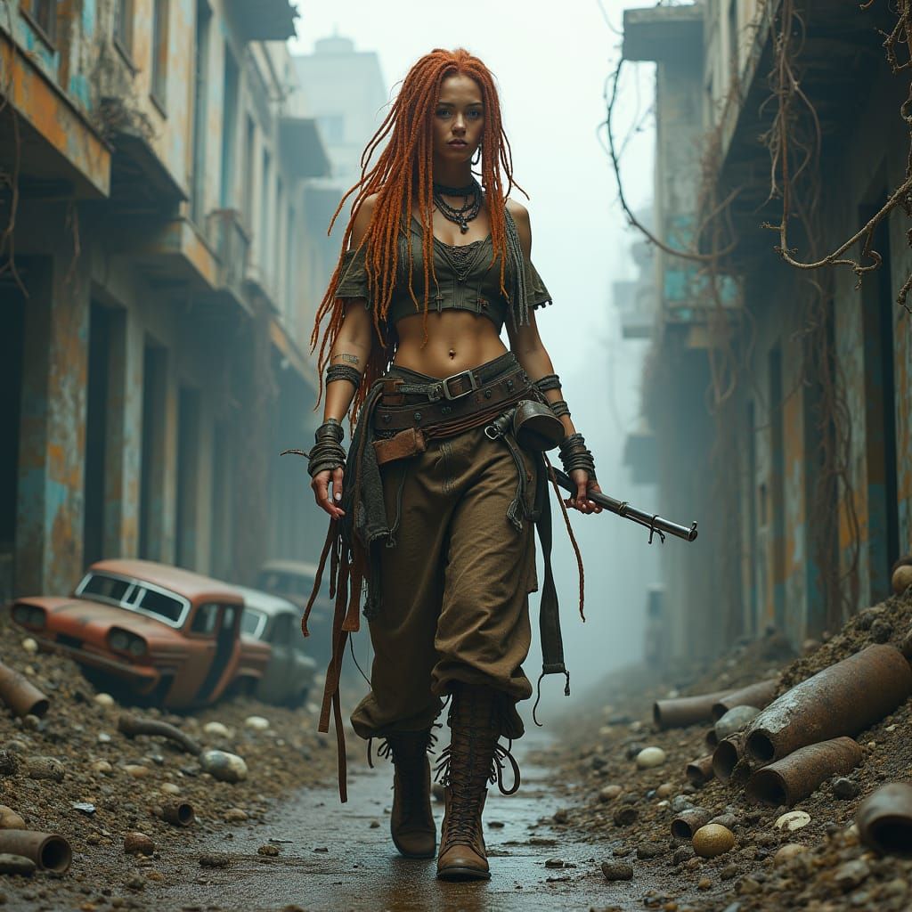 Post-Apocalyptic Hunter in Industrial Wasteland