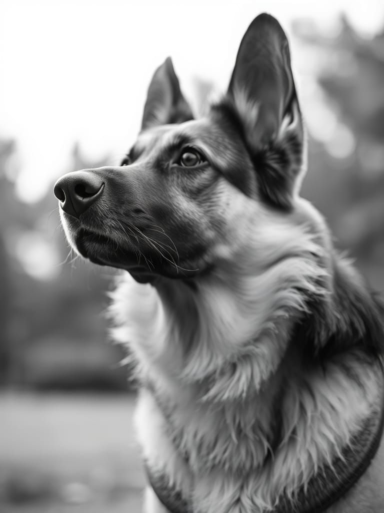 A German Shepherd in Soft Focus Black and White