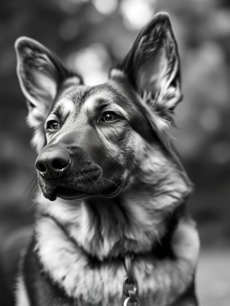 A German Shepherd's Intimate Portrait in Monochromatic Hues