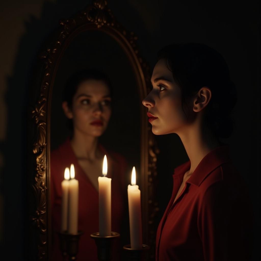 Sinister Reflection in Candlelight, Dark Fantasy Style