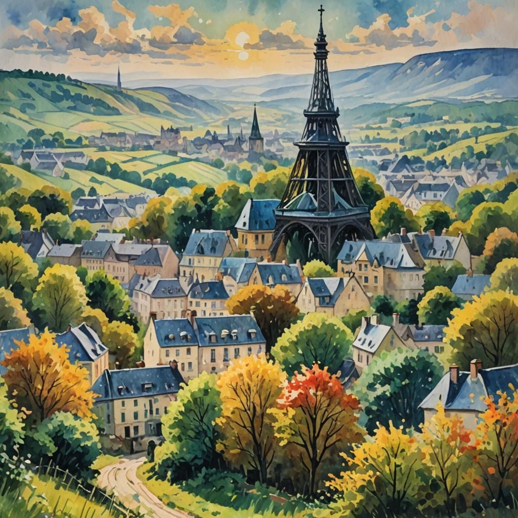 Eiffel Tower in Gouache and Watercolor Style