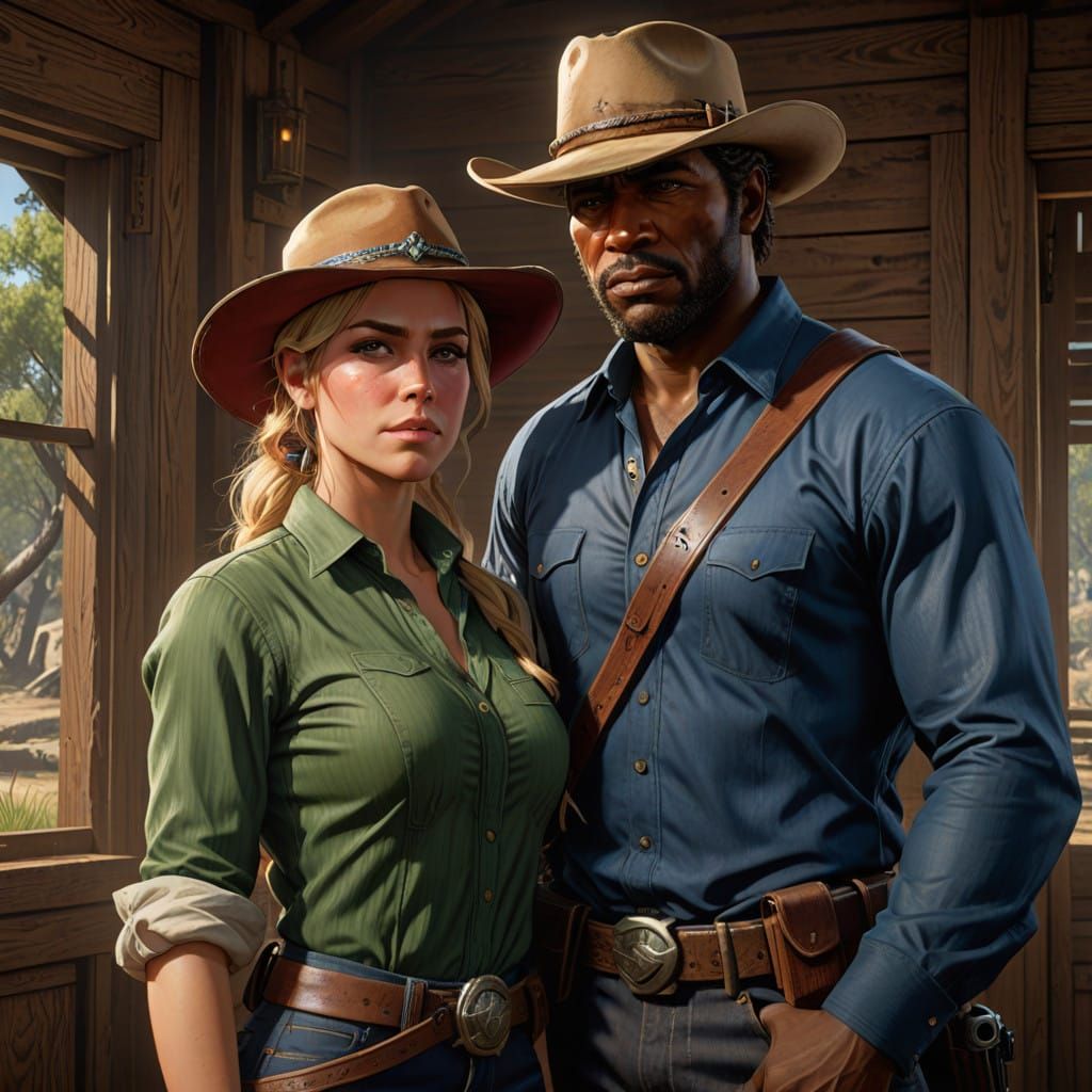 Dramatic Portrait of a Black Man and Blonde Woman in a Weste...