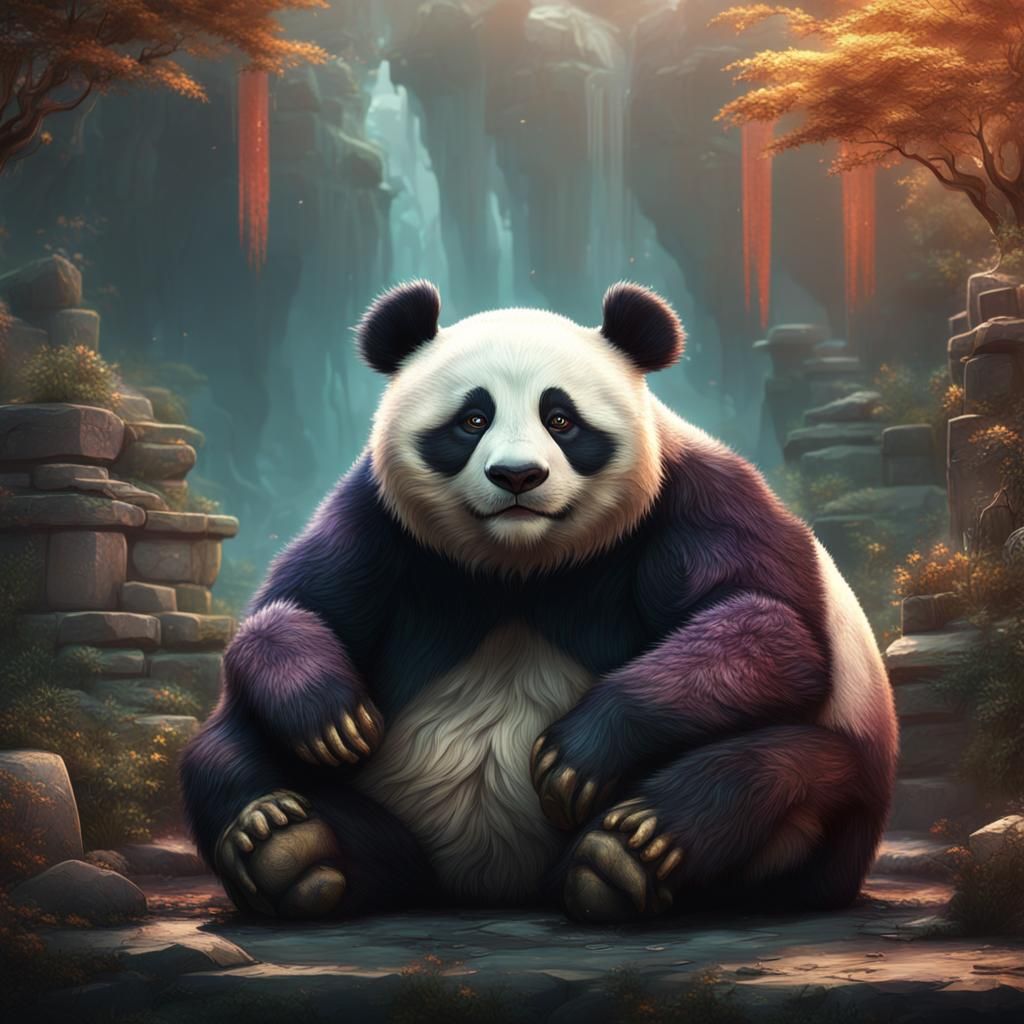 Crying Panda in Detailed Matte Painting
