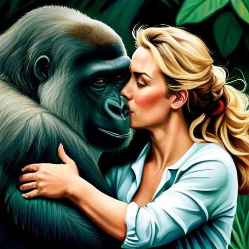 Kate Winslet and Gorilla: Hyperdetailed Oil Painting