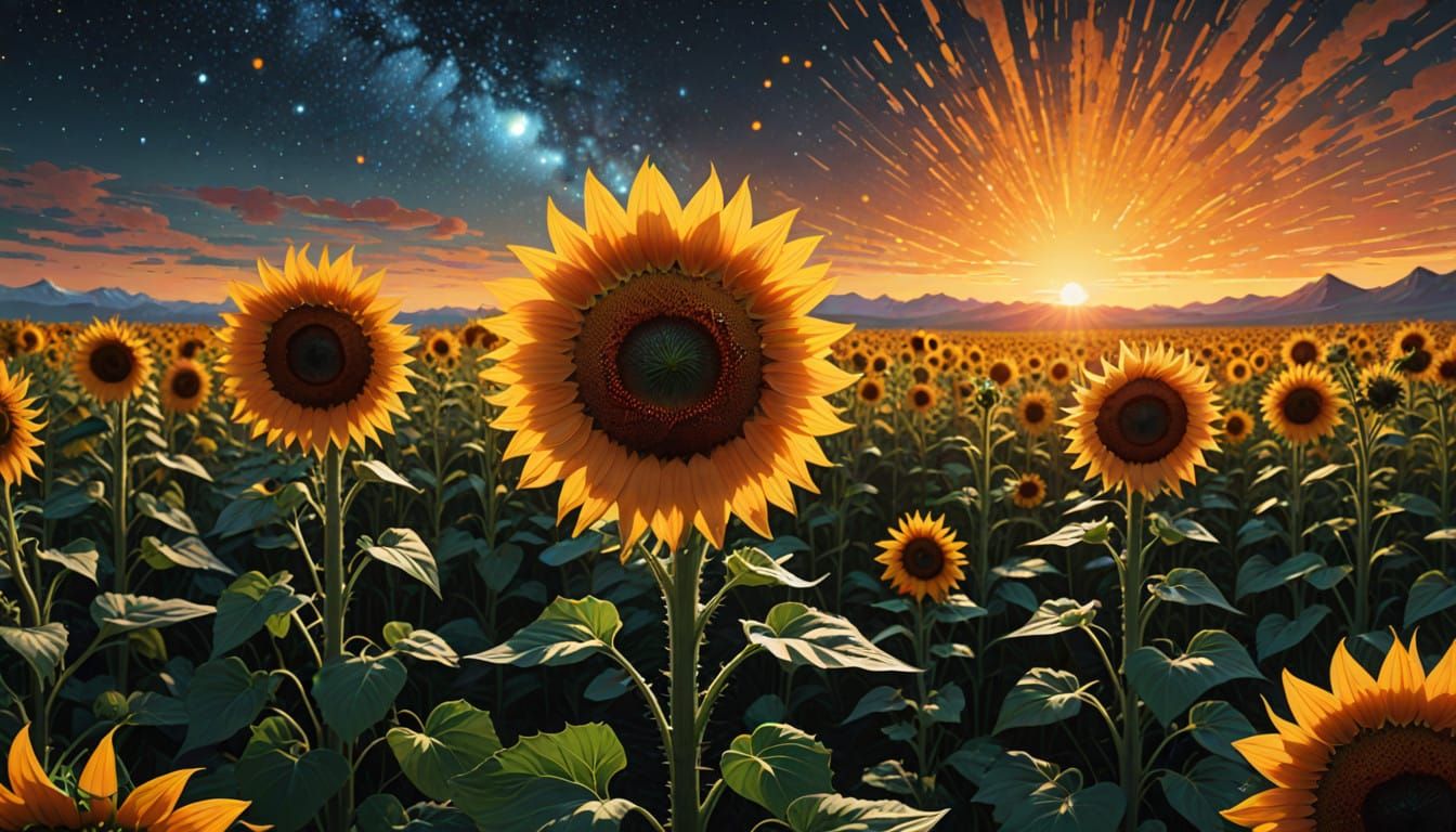 Celestial Sunflowers in a Radiant, Hyper-Realistic Cosmos