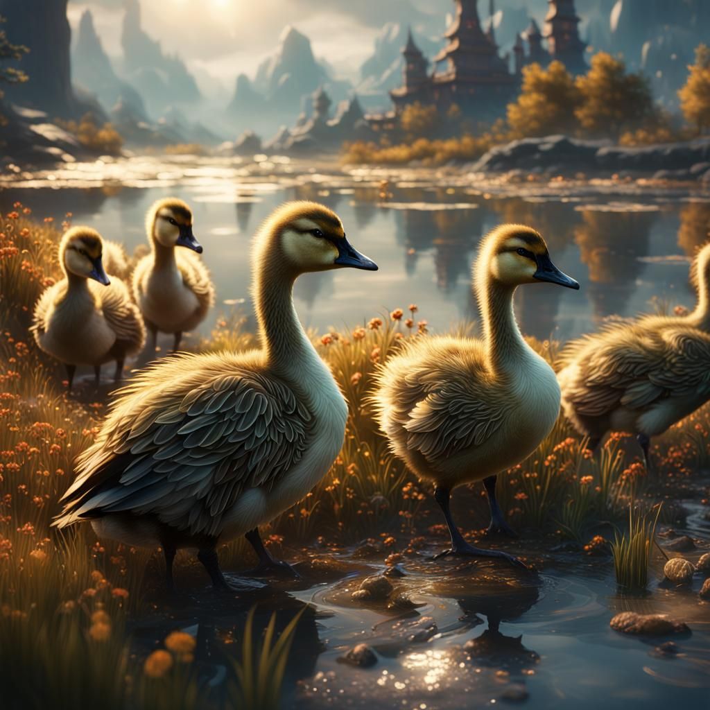 Fantastical Goslings in Detailed Matte Painting