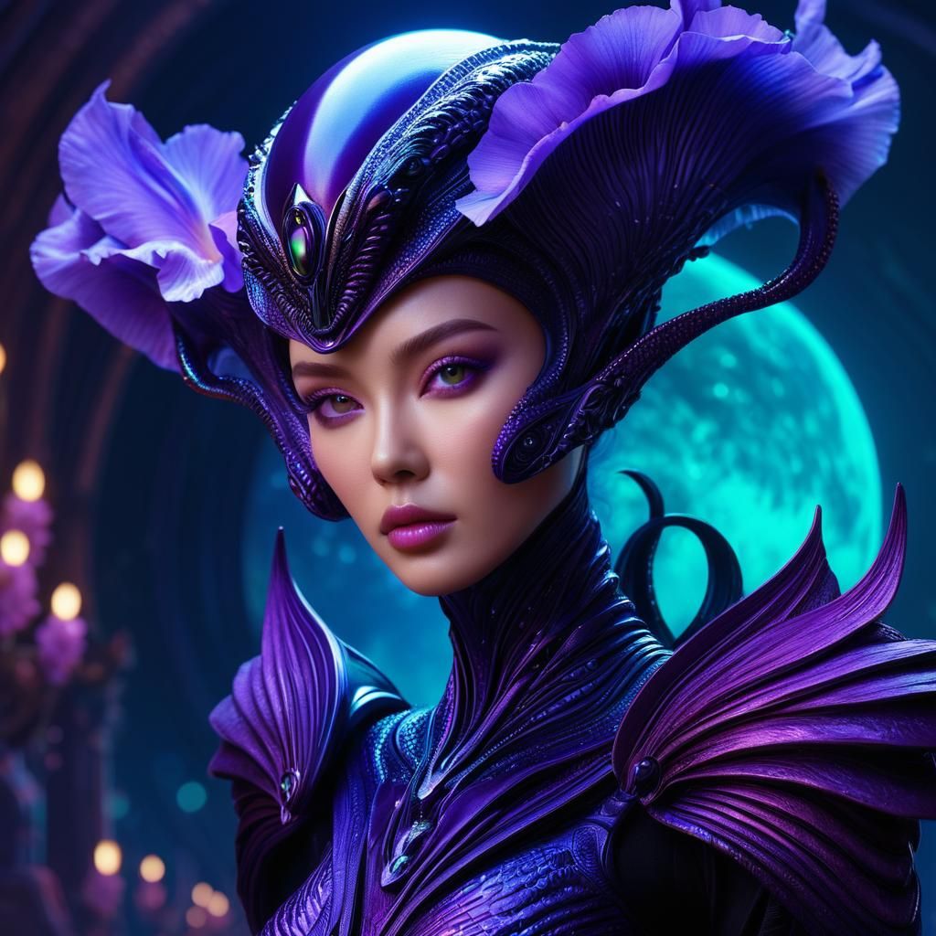 Alien Lady with Purple Eyes in Sketching Style