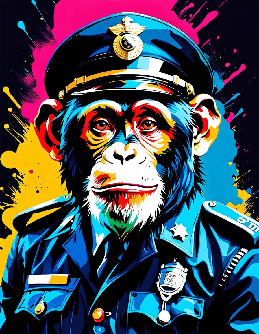 Funky Chimpanzee Policeman in Graffiti Street Art Style