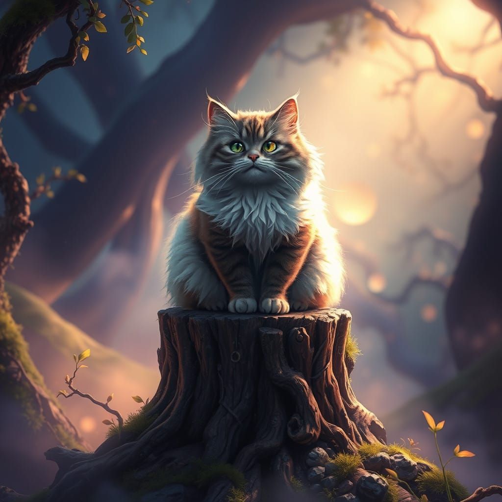 Regal Whimsy: Majestic Fluffy Cat in Dreamlike Enchanted For...