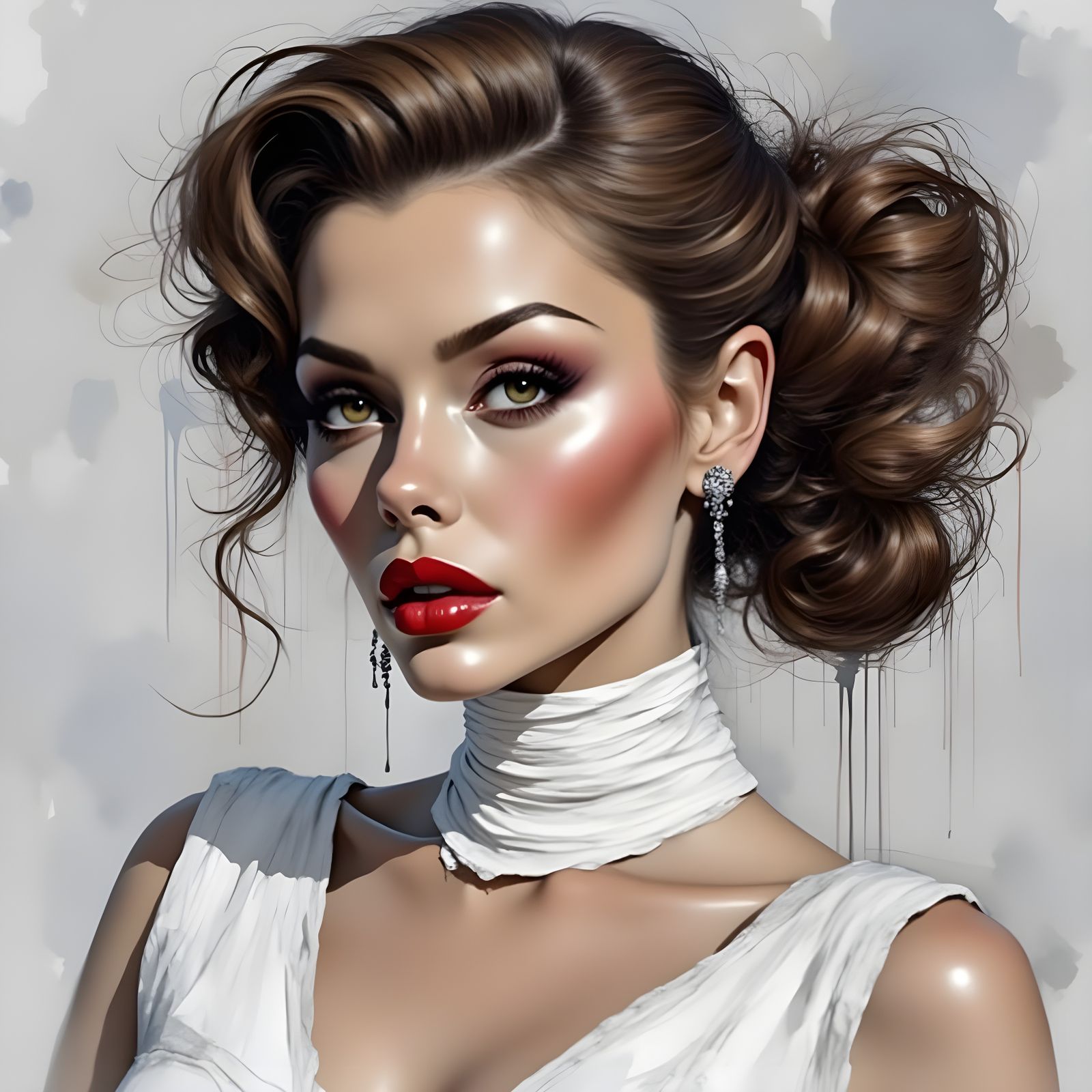 Raquel Welch Impasto Portrait in Brutalist Style