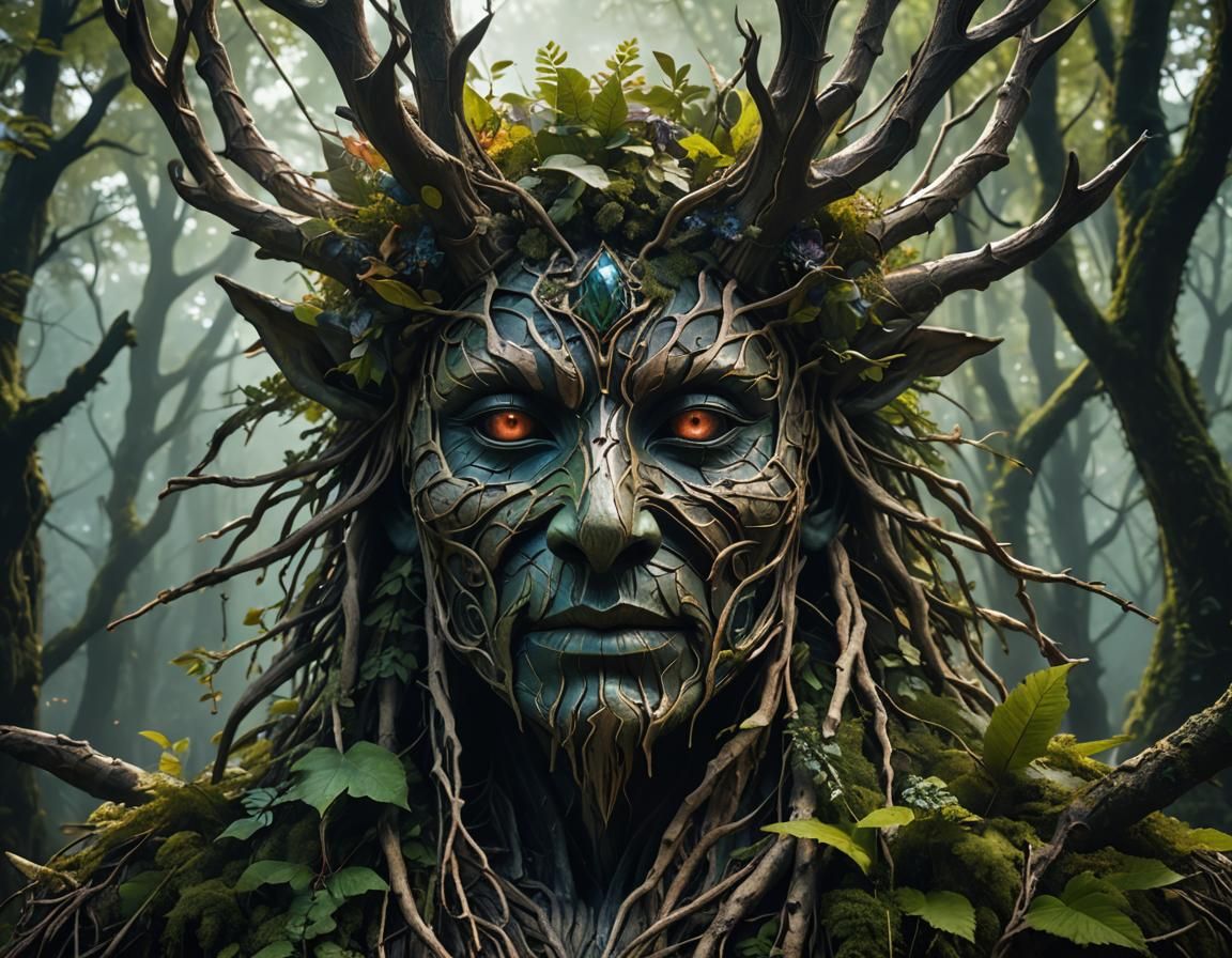 Mysterious Forest Spirit with Branch Mask