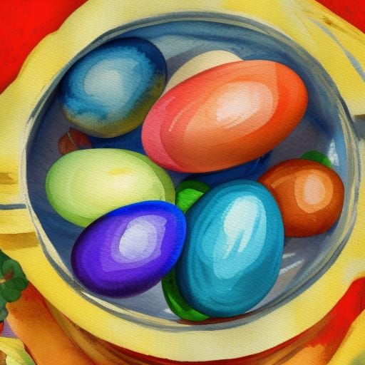 Decorated Egg in Gouache Style Watercolor