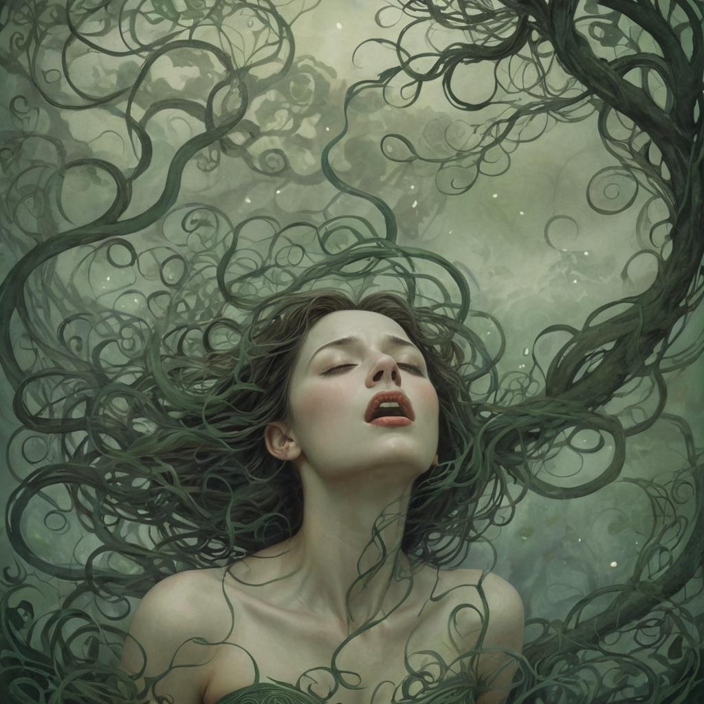 Ethereal Anguish: A Mystical Art Nouveau Dreamscape