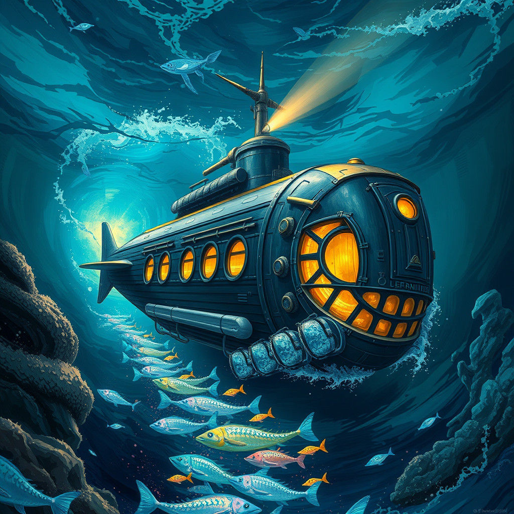 Nautilus Submarine Cruises the Deep Sea, Anime Style