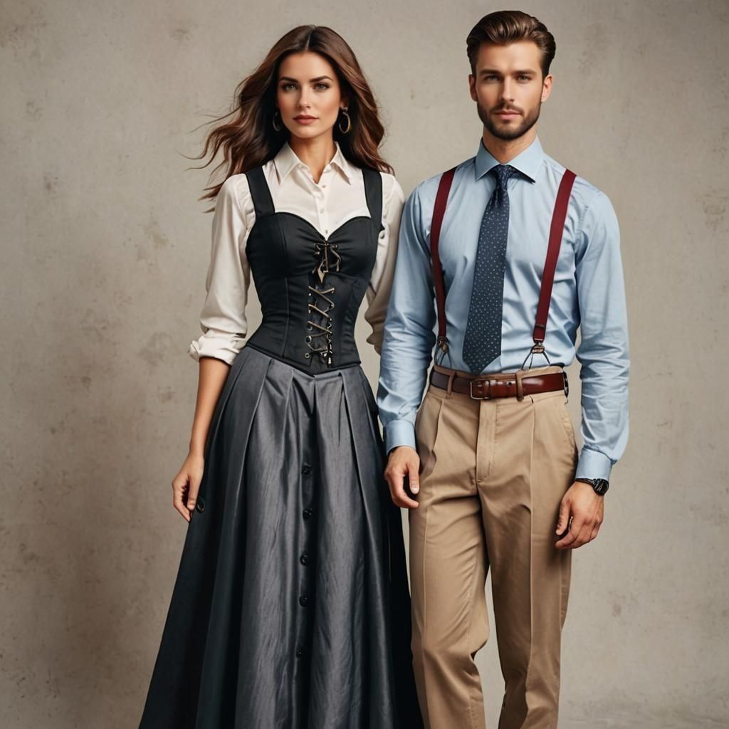 Woman in Corset and Man with Tie, Colorful