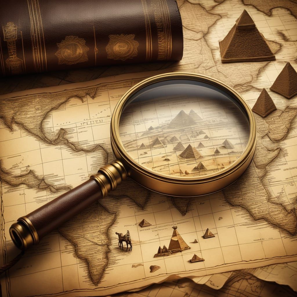 Vintage Explorer Scene with Camel Caravan in Pyramids Backgr...