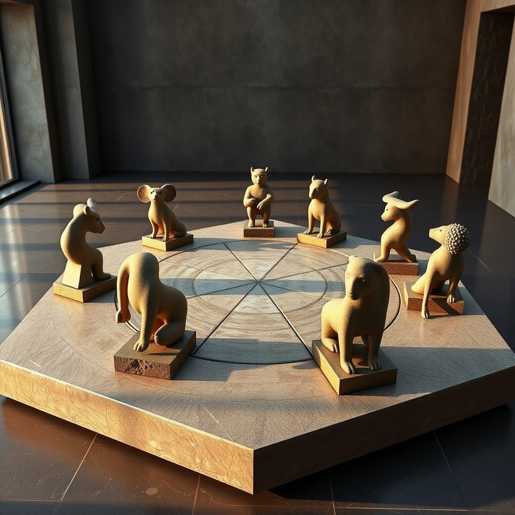 Modern Museum Board Game with Zodiac Sculptures
