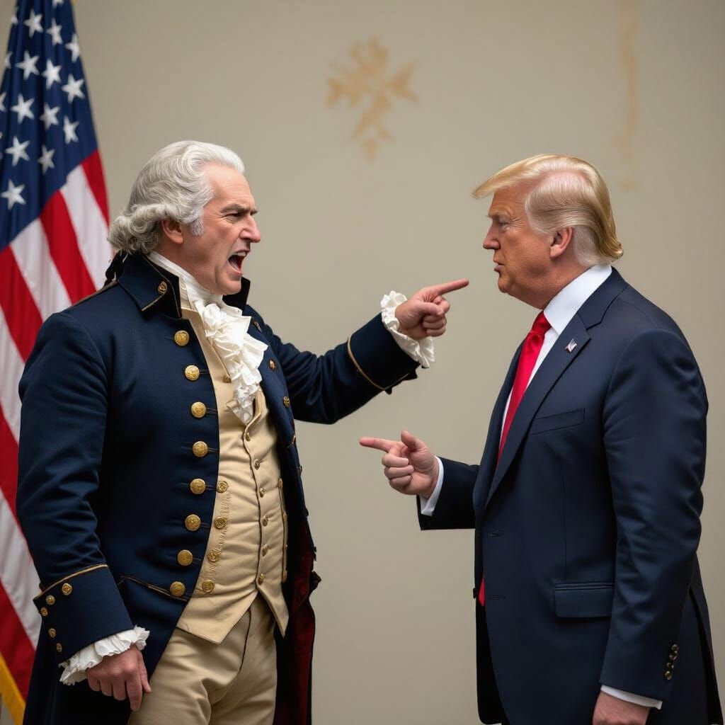 George Washington Confronts Trump in Hyperrealistic Photo