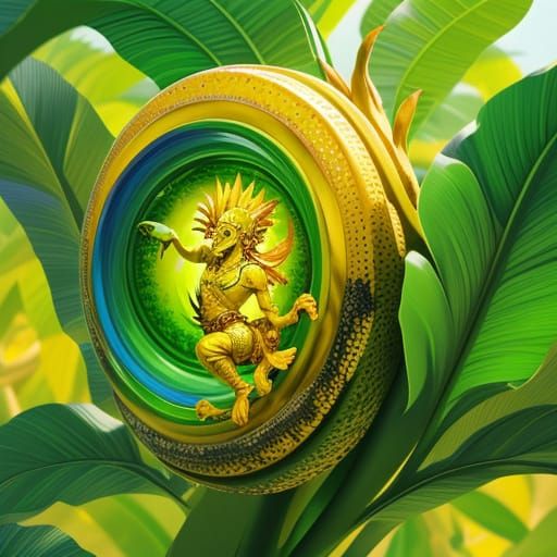 Mythical Banana God in Vibrant Digital Art