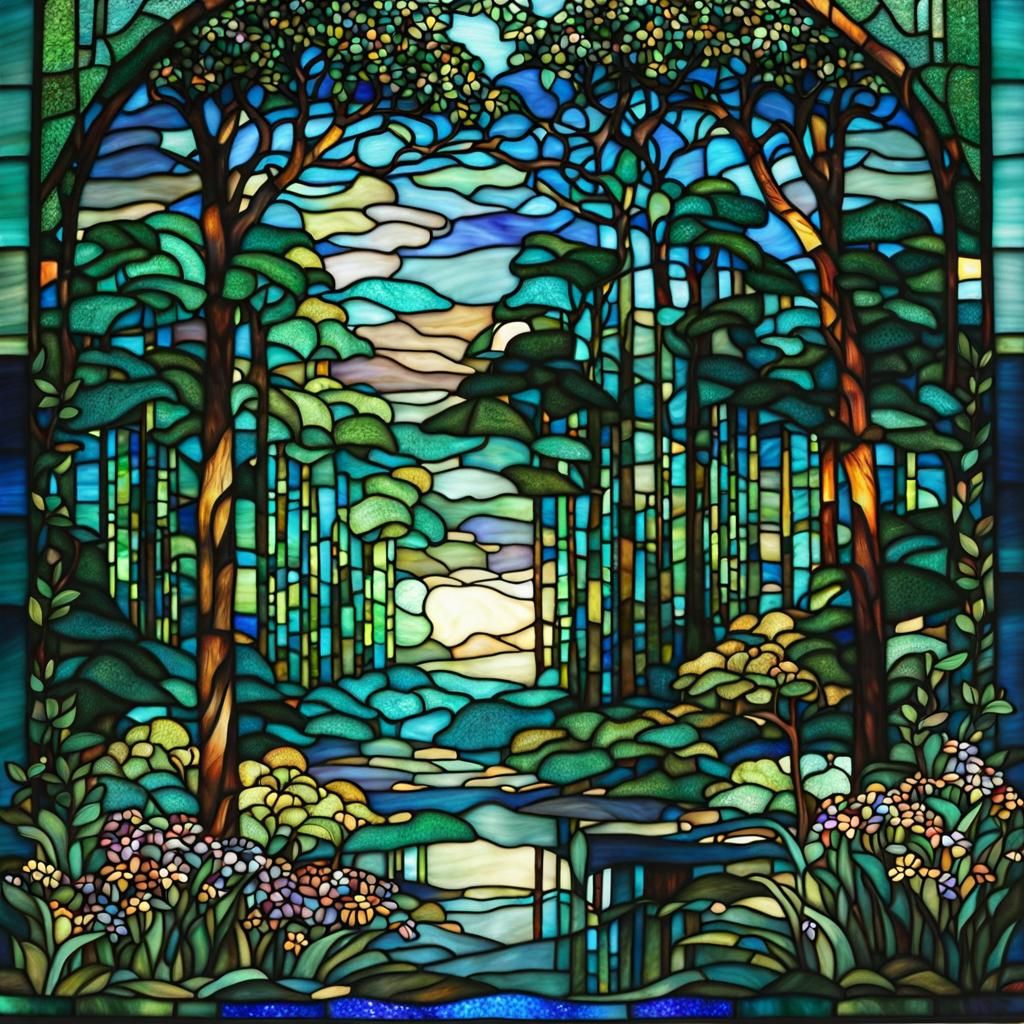 Stained Glass Forest in Tiffany Style