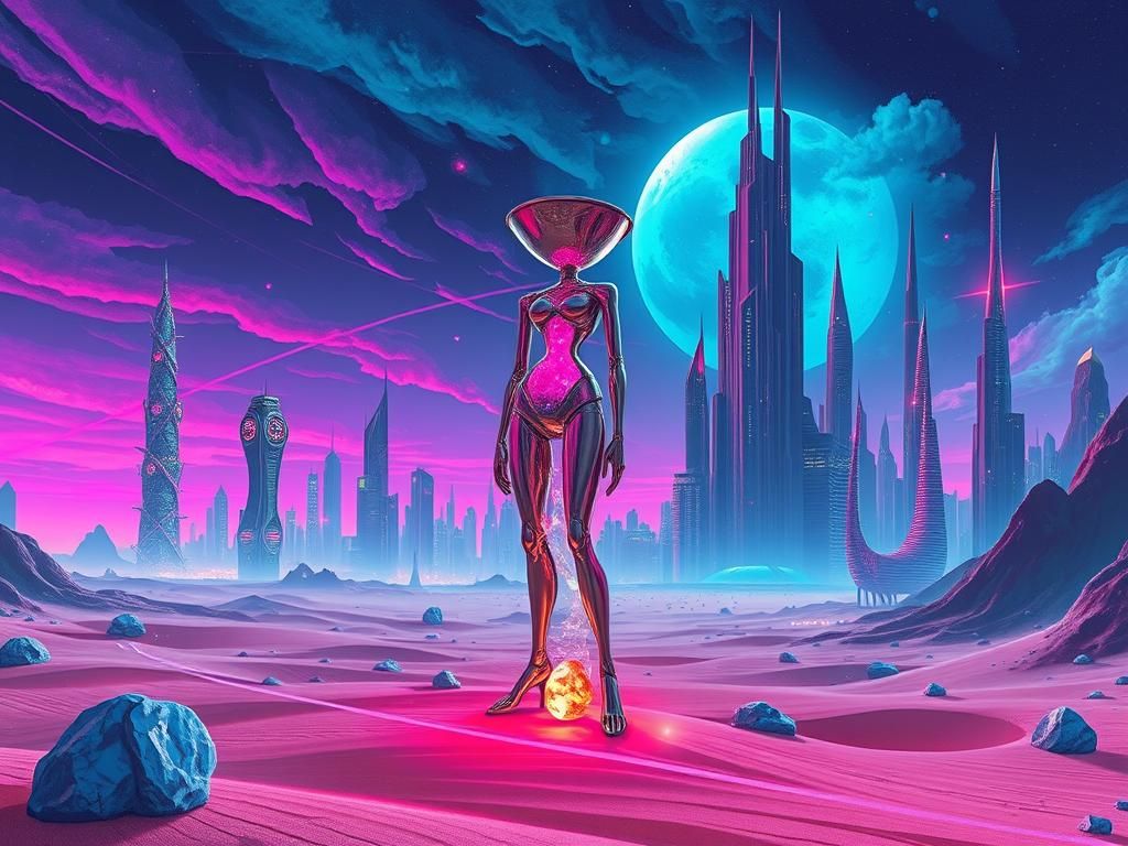 Crystalline Desert: Humanoid Hourglass in Retro-Futuristic C...
