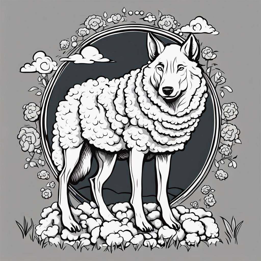 Line Art of a Wolf in Sheep's Clothing