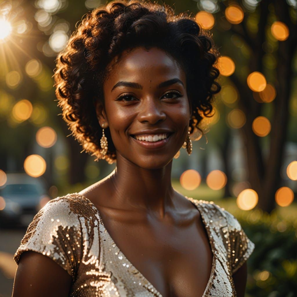 Black Woman in Shimmering Sequined Dress