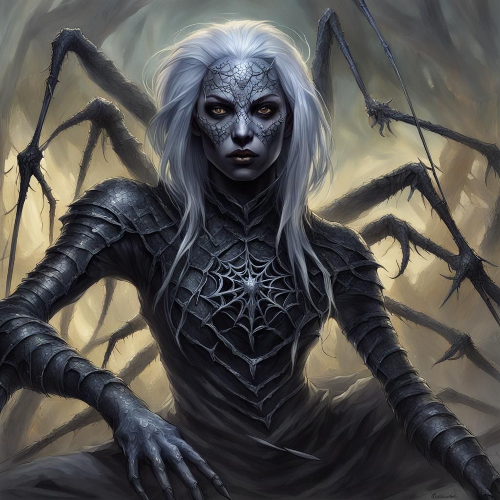 Drow Spider Queen in Abyss: Detailed Matte Painting