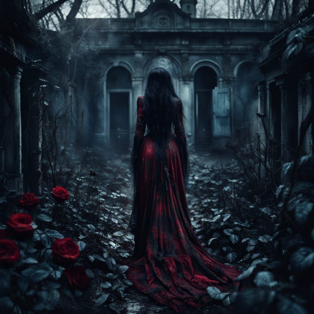 Sad Ghost in Abandoned Rose Garden