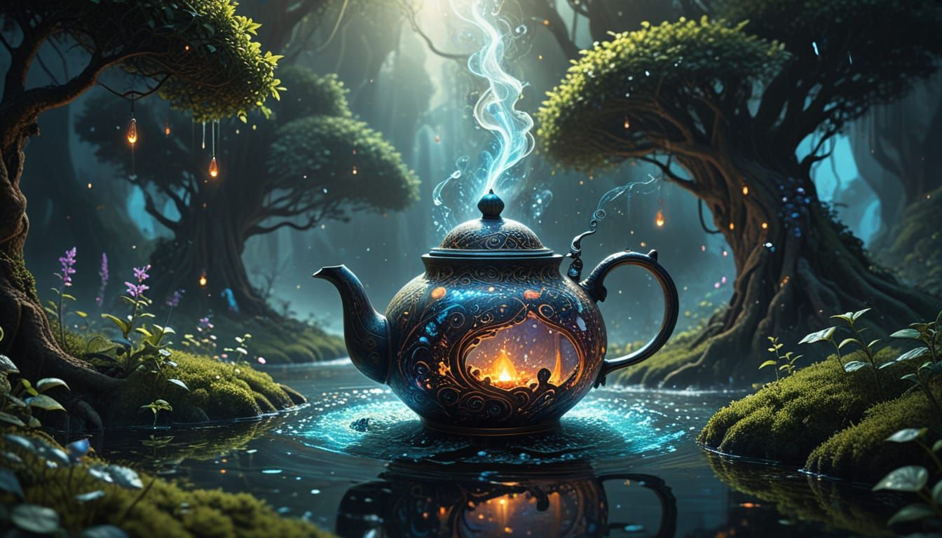 Magical Teapot Pours Infinite Flavors in Whimsical Digital A...