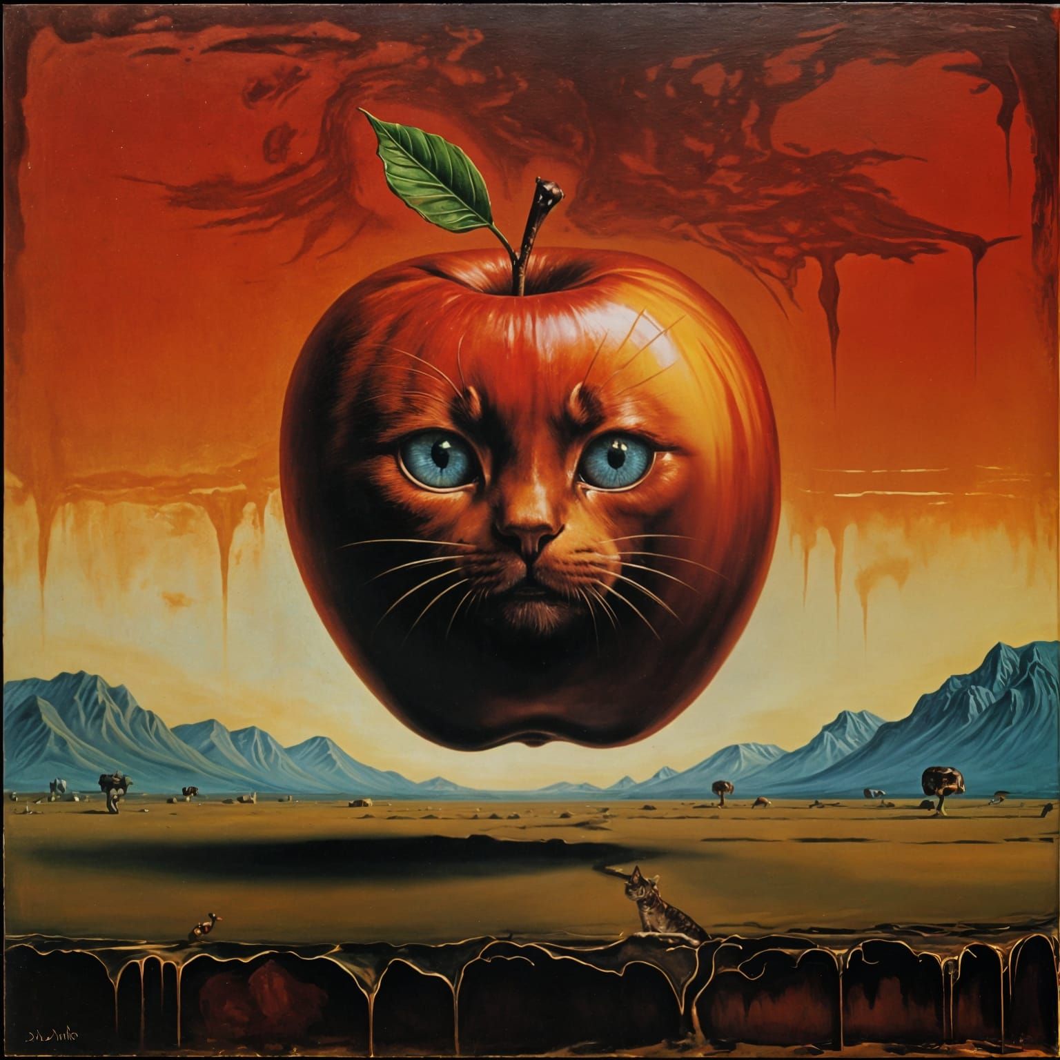 Fruitful Feline Formations in Surreal Oil Paintings