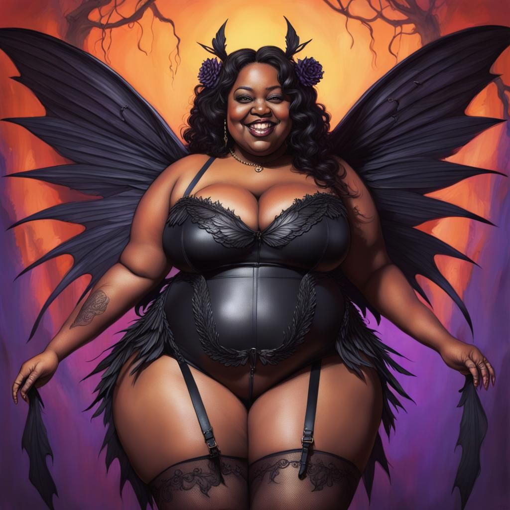 Gothic Ebony Fairy with Black Wings