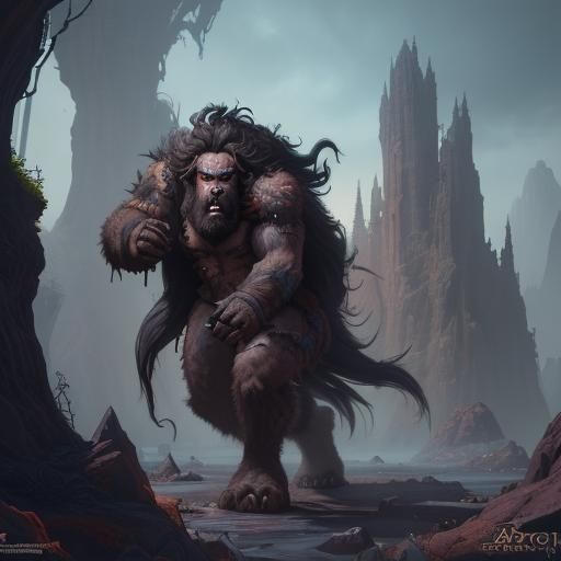 Hairy Beast Man in Detailed Matte Painting